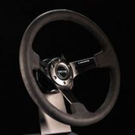 NRG Reinforced Steering Wheel (350mm / 3in. Deep) Black Leather w/ Alcantara Stitching buy in USA