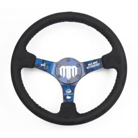 NRG Reinforced Steering Wheel (3in. Deep) Mad Mike/ 5mm Spoke /Alcantara Finish w/ Blue Stitching buy in USA