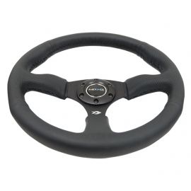 NRG Reinforced Steering Wheel (350mm / 2.5in. Deep) Blk Leather Comfort Grip w/5mm Matte Blk Spokes buy in USA