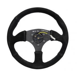 NRG Reinforced Steering Wheel (350mm / 2.5in. Deep) Blk Suede Comfort Grip w/5mm Matte Blk Spokes buy in USA