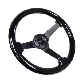 NRG Reinforced Steering Wheel (350mm / 3in. Deep) Black w/Black Chrome Solid 3-Spoke Center buy in USA