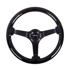 NRG Reinforced Steering Wheel (350mm / 3in Deep) Classic Blk Sparkle Wood Grain w/Blk 3-Spoke Center buy in USA