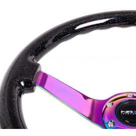 NRG Reinforced Steering Wheel (350mm / 3in. Deep) Classic Blk Sparkle w/4mm Neochrome 3-Spoke Center buy in USA