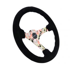 NRG Reinforced Steering Wheel (350mm / 3in. Deep) Blk Suede Floral Dipped w/ Blk Baseball Stitch buy in USA