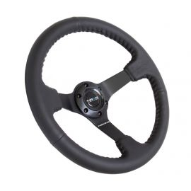 NRG Reinforced Steering Wheel (350mm / 3in. Deep) Bk Leather w/Bk BBall Stitch (Odi Bakchis Edition) buy in USA