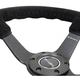 NRG Reinforced Steering Wheel (350mm / 3in. Deep) Blk Suede/Blk Bball Stitch w/5mm Matte Black Spoke buy in USA