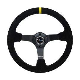 NRG Reinforced Steering Wheel (350mm / 3in. Deep) Blk Suede/X-Stitch w/5mm Blk Spoke & Yellow CM buy in USA