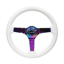 NRG Reinforced Steering Wheel (350mm / 3in. Deep) Classic White w/4mm Neochrome Solid 3-Spoke buy in USA