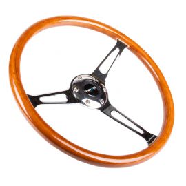 NRG Reinforced Steering Wheel (360mm) Classic Wood Grain w/Chrome Cutout 3-Spoke Center buy in USA