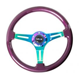 NRG Classic Wood Grain Steering Wheel (350mm) Purple Pearl Paint w/Neochrome 3-Spoke Center buy in USA