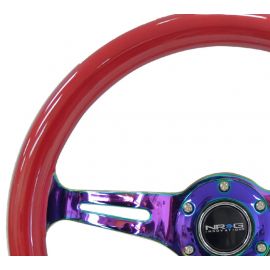 NRG Classic Wood Grain Steering Wheel (350mm) Red Grip w/Neochrome 3-Spoke Center buy in USA