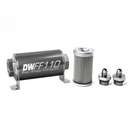 DeatschWerks Stainless Steel 6AN 10 Micron Universal Inline Fuel Filter Housing Kit (110mm) buy in USA