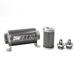 DeatschWerks Stainless Steel 6AN 40 Micron Universal Inline Fuel Filter Housing Kit (110mm) buy in USA