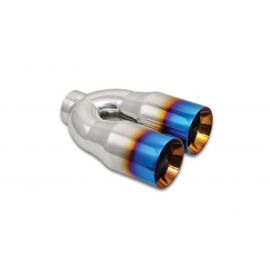 Vibrant 2.5in ID Dual 3.5in OD Round SS Tips (Double Wall, Straight Cut) with Burnt Blue Finish buy in USA