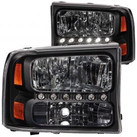 ANZO 2000-2004 Ford Excursion Crystal Headlights Black w/ LED 1pc buy in USA