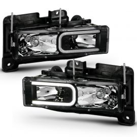 ANZO 1999-2000 Cadillac Escalade Crystal Headlights Light Bar Black Housing (Pair) buy in USA