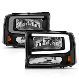 ANZO 99-04 Ford F250/F350/F450/Excursion (excl. 99) Crystal Headlights - w/ Light Bar Black Housing buy in USA