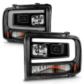 ANZO 99-04 Ford F250/F350/F450/Excursion (excl 99) Projector Headlights - w/ Light Bar Black Housing buy in USA