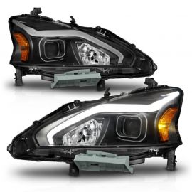 ANZO 13-15 Nissan Altima (w/o Factory HID Bulbs) Projector Headlights - w/ Light Bar Black Housing buy in USA