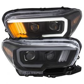 ANZO 2016-2017 Toyota Tacoma Projector Headlights w/ Plank Style Design Black/Amber w/ DRL buy in USA