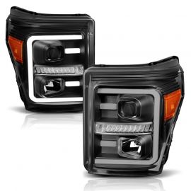 ANZO 2011-2016 Ford F250 Projector Headlights w/ Plank Style Switchback Black w/ Amber buy in USA