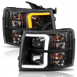 ANZO 07-13 Chevrolet Silverado 1500 Plank Style Projector Headlights Black w/ Amber buy in USA