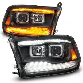 ANZO 09-18 Dodge Ram 1500/2500/3500 Proj HL Headlights Switchback + Sequential - Black Amber buy in USA