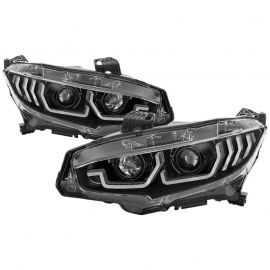 Spyder 16-18 Honda Civic 4Dr w/LED Seq Turn Sig Lights Proj Headlight - Black - PRO-YD-HC16-SEQ-BK buy in USA