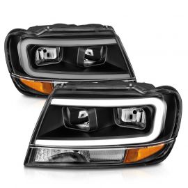 ANZO 99-04 Jeep Grand Cherokee Crystal Headlights - w/ Light Bar Black Housing buy in USA