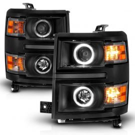 ANZO 14-15 Chevrolet Silverado 1500 Projector Headlights w/ Halo Black Housing w/ Black Trim buy in USA