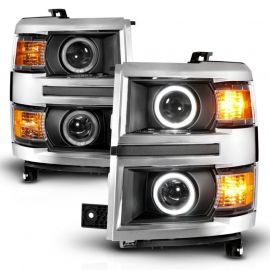 ANZO 14-15 Chevrolet Silverado 1500 Projector Headlights w/ Halo Black Housing w/ Chrome Trim buy in USA