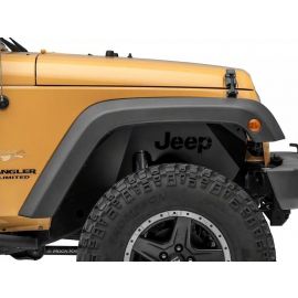 Officially Licensed Jeep 07-18 Wrangler JK Aluminum Inner Fender Liners w/ Jeep Logo- Front-Txt Blk buy in USA