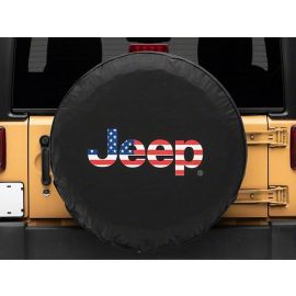 Officially Licensed Jeep 66-18 CJ5/ CJ7/ Wrangler YJ/TJ/JK American Flag Logo Spare Tire Cover-33In buy in USA