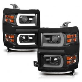 ANZO 14-15 Chevrolet Silverado 1500 Projector Headlights w/ Plank Style Switchback Black w/ Amber buy in USA