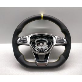 MERCEDES W205 CLA W117 AMG STEERING WHEEL CUSTOM NEW LEATHER YELLOW BAND W213 buy in USA