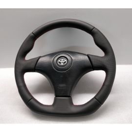 TOYOTA CELICA MR2 STEERING WHEEL FLAT BOTTOM LEATHER CUSTOM RED STITCH S.03 buy in USA