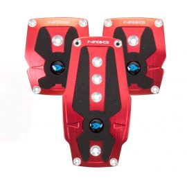 NRG Brushed Aluminum Sport Pedal M/T - Red w/Black Rubber Inserts