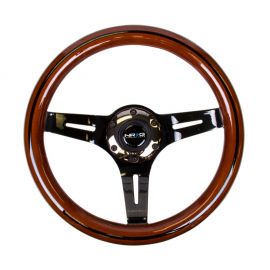 NRG Classic Wood Grain Steering Wheel (310mm) Dark Wood & Black Line Inlay w/Blk Chrome 3-Spoke Ctr.