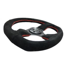 NRG Reinforced Steering Wheel (320mm Horizontal / 330mm Vertical) Suede w/Red Stitch