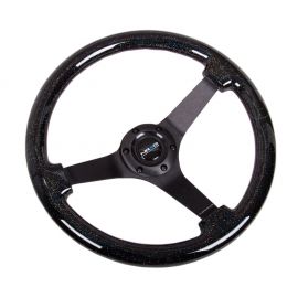 NRG Reinforced Steering Wheel (350mm / 3in Deep) Classic Blk Sparkle Wood Grain w/Blk 3-Spoke Center