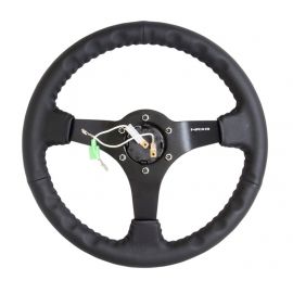 NRG Reinforced Steering Wheel (350mm / 3in. Deep) Bk Leather w/Bk BBall Stitch (Odi Bakchis Edition)