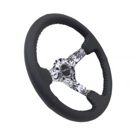 NRG Reinforced Steering Wheel (350mm / 3in. Deep) Blk Leather w/Hydrodipped Digi-Camo Spokes