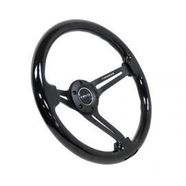 NRG Reinforced Steering Wheel (350mm / 3in. Deep) Blk Wood w/Blk Matte Spoke/Black Center Mark