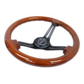 NRG Reinforced Steering Wheel (350mm / 3in. Deep) Brown Wood w/Blk Matte Spoke/Black Center Mark