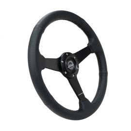 NRG Sport Steering Wheel (350mm / 1.5in Deep) Black Leather Black Stitch w/Matte Black Solid Spokes