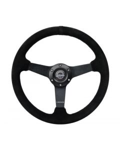 NRG Sport Steering Wheel (350mm / 1.5in Deep) Black Suede/Black Stitch w/Matte Black Solid Spokes buy in USA