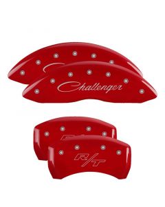 MGP 4 Caliper Covers Engraved Front Cursive/Challenger Engraved Rear RT Red finish silver ch buy in USA