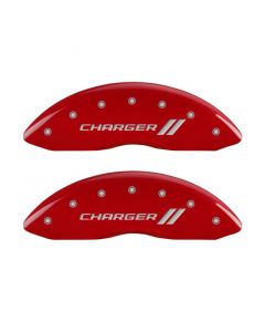 MGP 4 Caliper Covers Engraved Front & Rear With stripes/Charger Red finish silver ch buy in USA