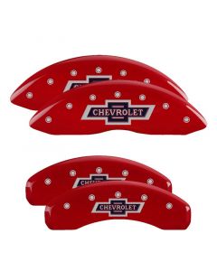 MGP 4 Caliper Covers Engraved F & R 100 Anniversary Red Finish Silver Char 2019 Chevy Silverado 1500 buy in USA