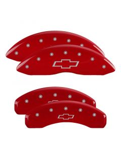 MGP 4 Caliper Covers Engraved F & R Bowtie Red Finish Silver Char 2019 Chevrolet Silverado 1500 buy in USA